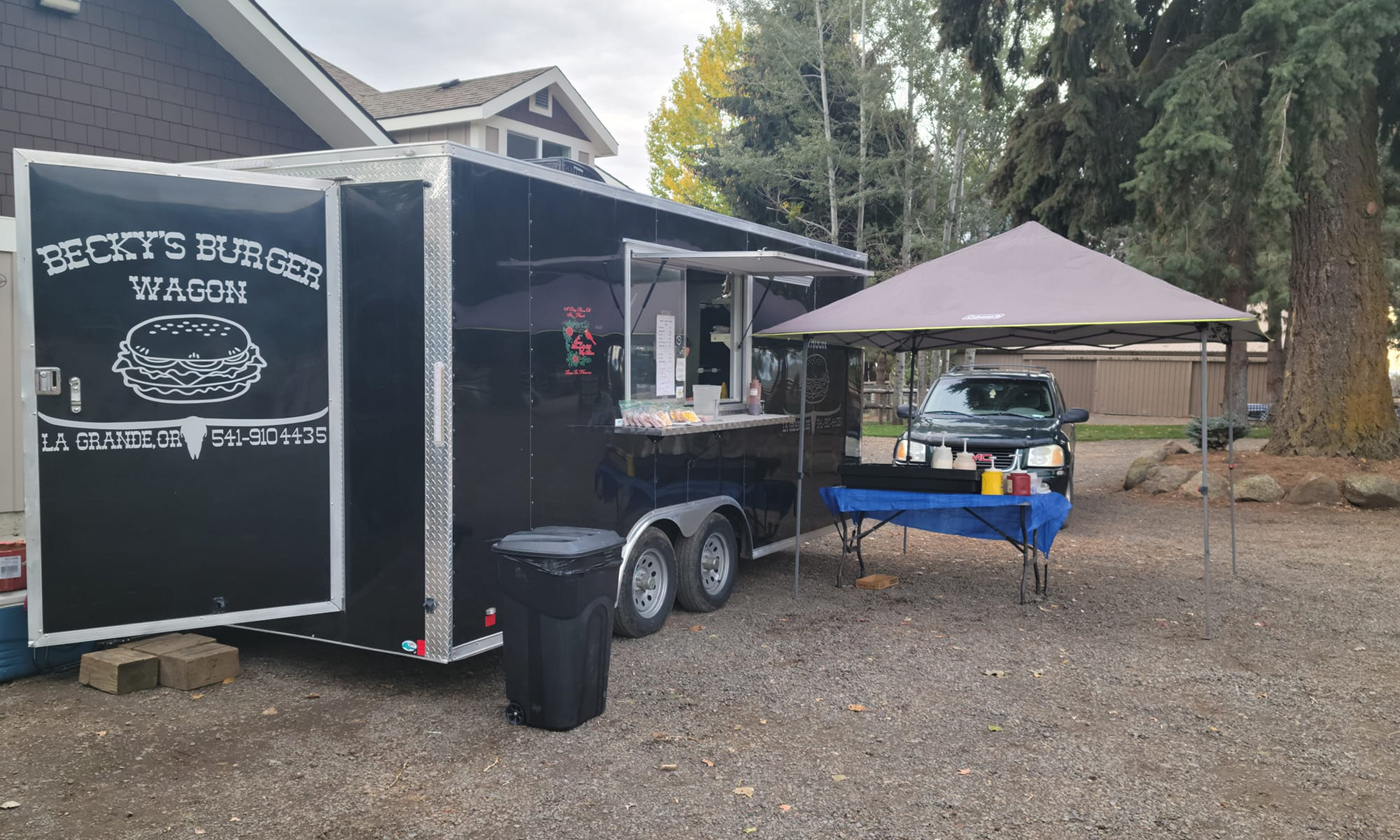 Becky's Burger Wagon #2 setup for an event with the back door open.