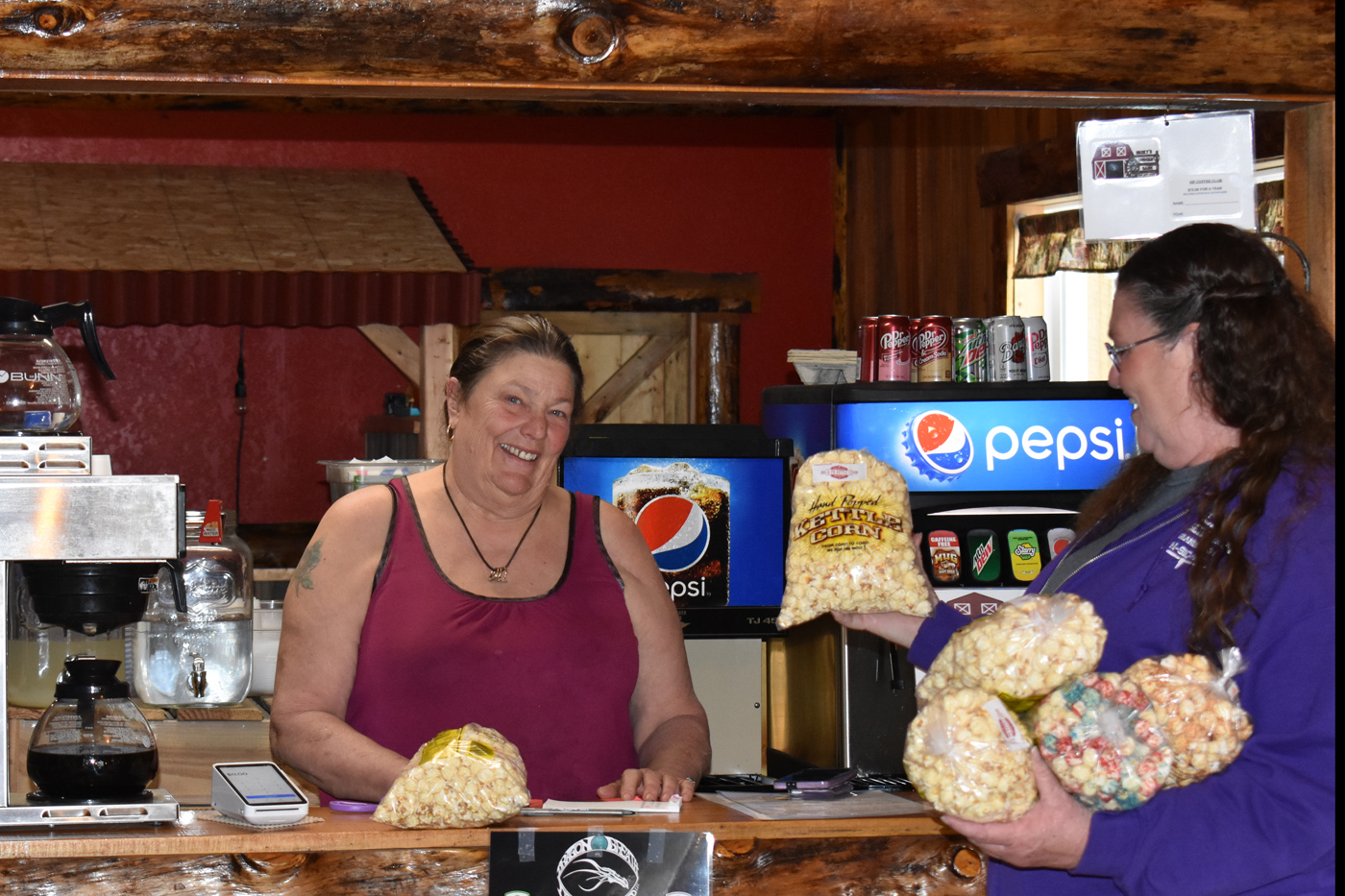 Becky's Burger Barn Owner Becky Boyd-Royal and Kandie Feom of Ma and Pa Kettle Corn.